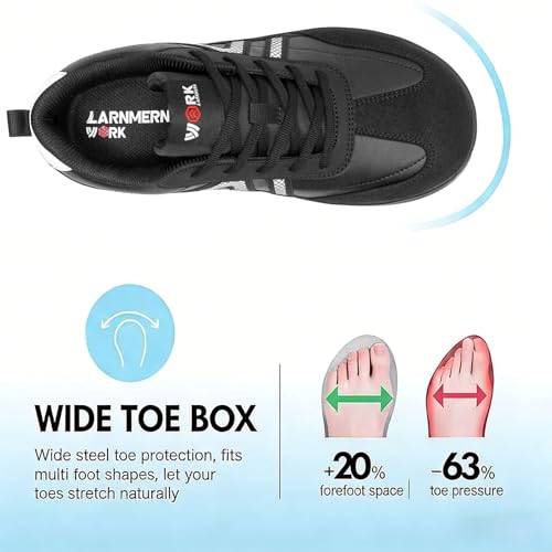 Image of LARNMERN Steel Toe Skate Shoes Men Safety Work Sneakers Wide Toe Box Barefoot Zero Drop Non Slip Shoe