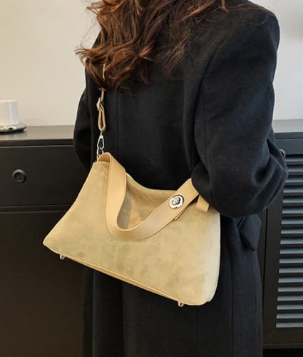 Image of Suede Shoulder Bags For Women Crossbody Bag Suede Tote Bag Satchels Slouchy Work Purses Crescent Handbag Fall Top Handle