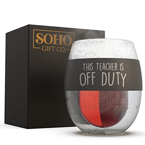 Galvanox Teacher Appreciation Freezer Stemless Wine Glass Gift For Teacher Off Duty Frozen Wall Insulated Chiller Cup For Ice-Cold Drinks (Gift For Christmas/Birthday/End Of Year) #TOP7