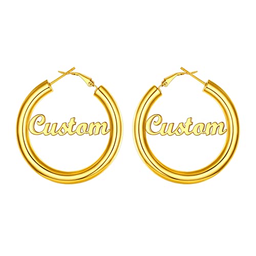 Image of Stainless Steel Chunky Hoop Earrings For Women, Minimalist and Chic, Black /Gold Plated, Round Hoops Earrings Hypoallergenic, Size: 30mm /40mm /60mm /80mm, Come with Box