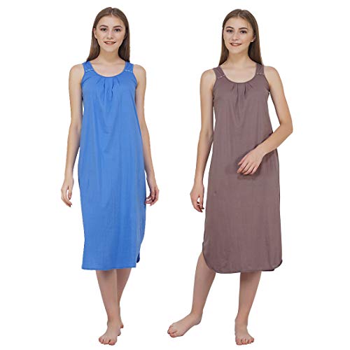 Image of BLAZON Women's Cotton Hosiery Solid Maxi Nighty Slip (Pack of 2) Available Sizes: S, M, L, XL, 2XL, 3XL, 4XL, 5XL