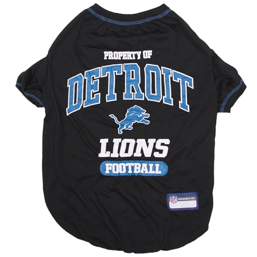Image of NFL Detroit Lions Dog T-Shirt for Pets, Size Medium. Officially Licensed Pet Shirt with Team Logo, Soft Stretchable Comfort Fit Apparel for Dogs & Cats