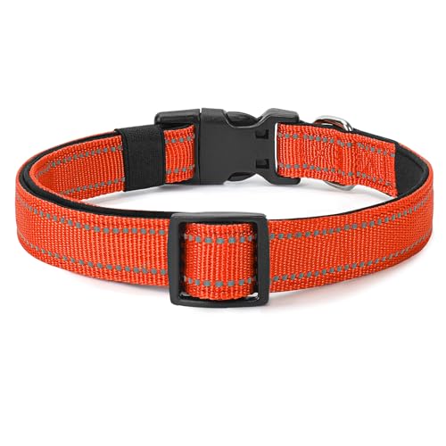 Image of Reflective Dog Collar, Adjustable Nylon for Medium Dogs,Tangerine