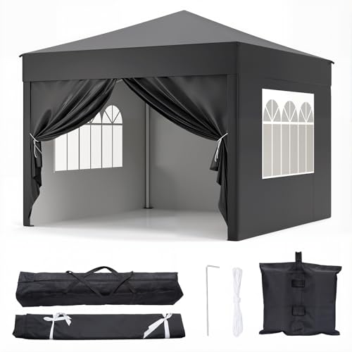 10x10 Pop Up Canopy Tent with 4 Removable Sidewalls - Heavy Duty Instant Shelter with 4 Sandbags &...