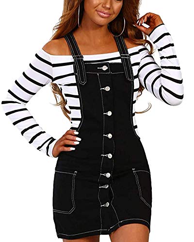 QitunC Mujer Vestido Peto Vaquero Denim Vestido Dungaree Monos Peto De Falda...