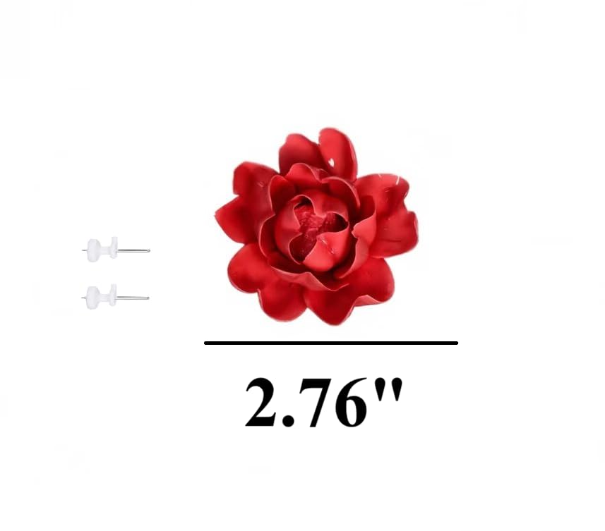 Image of Red,Luoyang Peony, 2.76 inch,Ceramic Flower Wall Art Decor, Artificial Flower Wall Sculpture,Handmade Ceramic Flowers for Home,Hallway,Living Room, Kitchen,Bathroom