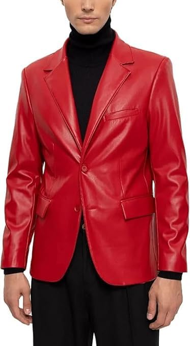 Men's Genuine Leather Blazer, Red, Notch Lapel, Regular Fit, Full Lining, Long Sleeve-image-35
