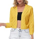 GRACE KARIN Damen Bolero Lange Ärmel Kurz-Strickweste Strickjacke Langarm Kurze Cardigan, Farbe: Gelb, Size L