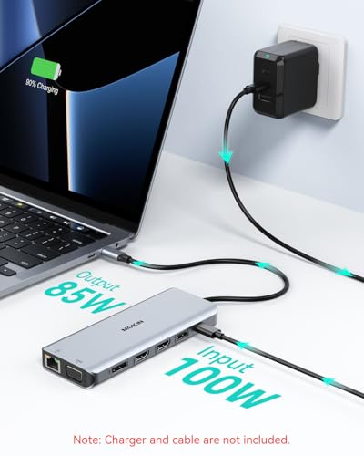 Image of USB C Docking Station 4 Monitors 13 in 1, Dual HDMI+8K DP+VGA, 10Gbps, 100W PD, 6 USB C /A Ports, Ethernet, SD /TF, MOKiN Laptop Docking Station for MacBook /Dell /HP /Surface