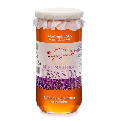 Miel Cruda, 100% MIel Pura de Abeja. Natural y Artesanal. Variedad de sabores de APICULTURA ESPAÑOLA. Sin Pasteurizar, conservan Polen, Enzimas y Antioxidantes. (1 KG, Miel de Lavanda)