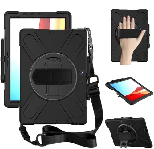 AOOCSHEY for Microsoft Surface Pro X Case 2021/2020/2019 - Multiple Angle Viewing Kickstand Handle Hand Strap Carrying Shoulder Strap Stylus Holder Business Cover for 13 Inch Surface Pro X Black