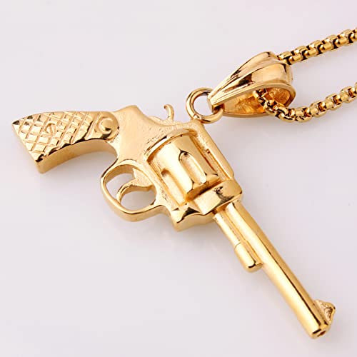 Or Noir modèle Revolver Pistolet Hommes Colliers pendentifs Punk pour Petit ami Titane Acier Hip hop Rock Bijoux créativité Cadeau