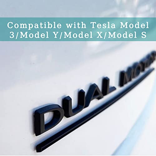 Funce Model 3 Y Dual Motor Emblem Sticker Underlined Badge Letters Accessories Compatible With Tesla Model 3/Y/S/X (Matte Black) #TOP5