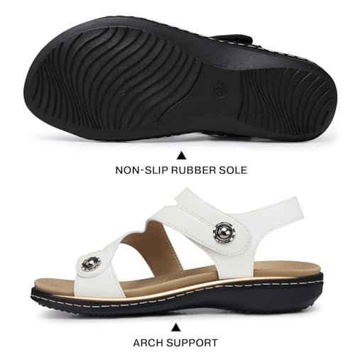 Image of TEMOFON Womens Sandals Dressy Summer: Comfortable Arch Support Flat Sandal | Comfort Walking, Dress Casual, Adjustable Hook and Loop, Open Toe Ankle Strap, Cute Lightweight Soft, Non Slip Elegant Shoes