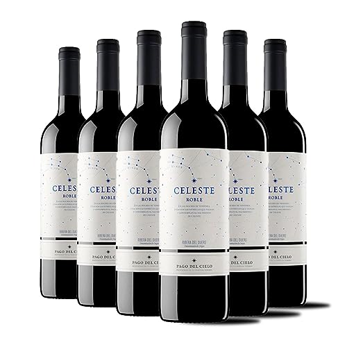 Celeste Roble 2022 - Vino Tinto Ribera del Duero -Perfecto con Carnes Rojas, Arroces, Asados y Quesos - Pack 6 Botellas 750ml
