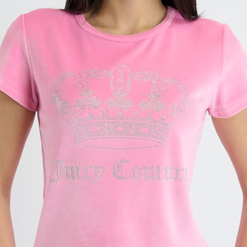 Image of Juicy Couture Women's 2 Piece Velvet Fleece Short Sleeve Shirt and Pants Lounge Sleepwear Set