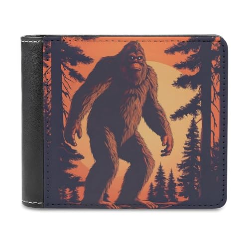 Walking Bigfoot Sunset Funny Bifold Wallets for Men Slim Front Pocket Purse with Multiple Card Slots