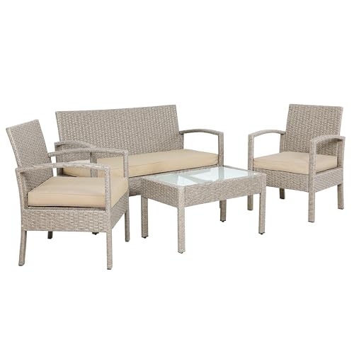 Casaria® Gartenmöbel Set Wetterfest 4 Personen Outdoor inkl. Auflagen Polyrattan 2 Sessel...