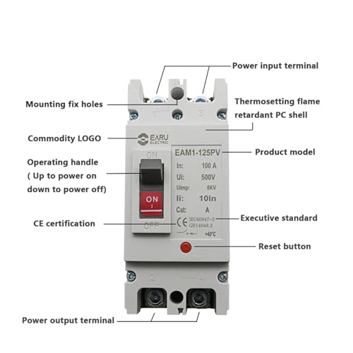 EAM1-125PV 2P DC interruptor de circuito de caja moldeada de alta corriente 250A 4