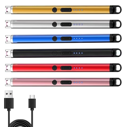Briquet Electrique Allume Bougie: 6 Pièces USB Rechargeable Arc Briquet avec Double Interrupteur De Sécurité, Briquets Arc électrique Coupe-Vent sans...