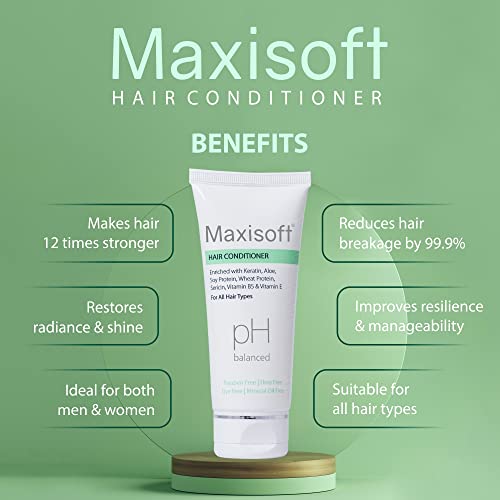 Image of Maxisoft Hair Conditioner | Keratin, Aloe & Protein Rich | Repairs Dry, Frizzy & Damaged Hair | Smooth, Soft & Nourished Finish | pH Balanced, Paraben Free | For Men & Women | (100 ml Pack of 4)