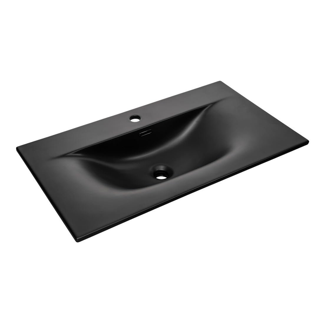Veloa - Lavabo empotrado (80 cm, cerámica), color negro mate, diseño moderno, ovalado