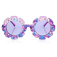 Yuanan Round Flower Birthday Sunglasses for Girls, Happy Birthday Gifts Party Accessories, Cute Sunglasses for Kids Celebrations(Purple)