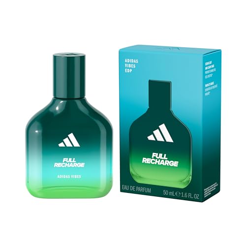 Adidas Vibes Full Recharge Eau de Parfum 1.6 fl oz (Pack of 1), Notes of Fougere, Cedar, and Sage, Unisex Fragrance, Long Lasting, Sporty Fragrance, Travel Size