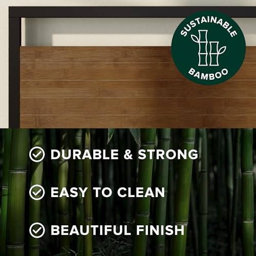 Zinus Suzanne Metal and Wood Bed Frame | Double 135x190 cm | 18 cm High | Low Profile | Headboard and Footboard | Wood Slat Support | Easy Assembly | Black