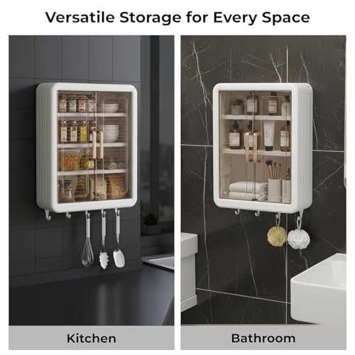 Image of Wall Mounted Storage Cabinet for Kitchen & Bathroom /Multipurpose Kitchen Cabinets Storage Racks /Space Saving Storage Cabinet /Cabinet Organizer(White, Plastic)