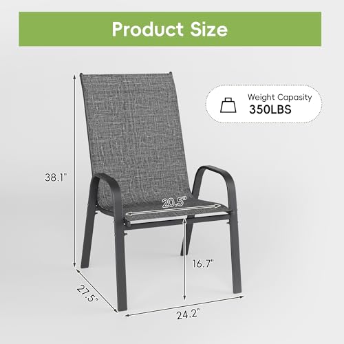 Image of Patio Chairs Set of 6, Stackable Outdoor Dining Chairs for All Weather, Metal Modern Outside Furniture Chair for Pool Side, Garden, Backyard Deck, Dark Grey