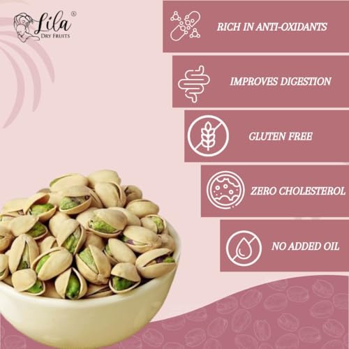 Image of LILA DRY FRUITS Salted Pistachios 250 g Premium Roasted Namkeen Pista | Crunchy Pista Nuts Ready to Eat Healthy Snack for Daily Munching Perfect for Gifting