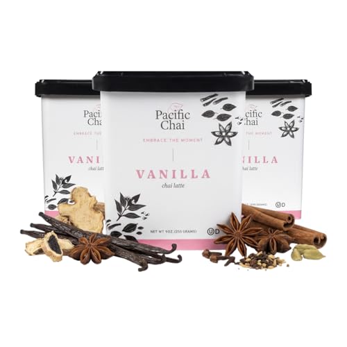 Pacific Chai Vanilla Chai Latte Mix, Instant Chai Tea Latte Powder Drink Mix, Gluten Free, Kosher, Spiced Tea Latte, 9 oz (Pack of 3)