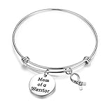 Mom of a Warrior Bracelet Inspirational Cancer Awareness Motivation Gifts (Silver)