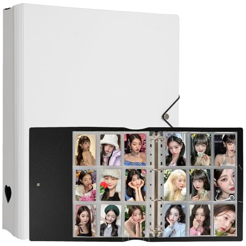 CeyiJun Minimalist Photocard Binder, Kpop Album Binder for 3 inch photocards, with 50 Pages 9 Pocket Single Side Inner Refills of Acid-Free 450 Pockets (A4, White)
