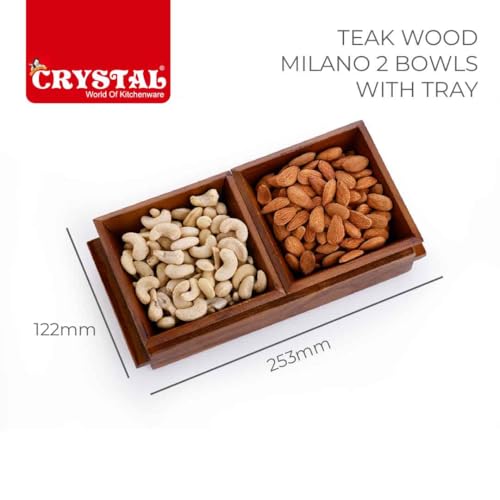 Image of Crystal Milano Premium Teak Wood Tray with 2 Bowls | Serve & Store | Ideal for Home & Restaurants | Handcrafted & Eco -Friendly