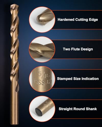 Image of COMOWARE Cobalt Drill Bit Set- 115Pcs M35 High Speed Steel Twist Jobber Length for Hardened Metal, Stainless Steel, Cast Iron and Wood Plastic with Metal Indexed Storage Case, 1 /16 inch - 1 /2 inch