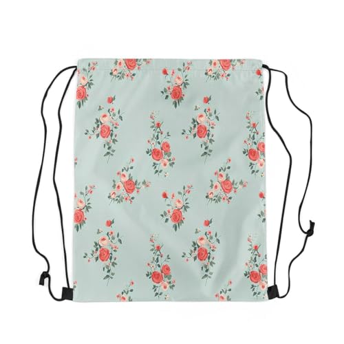 Image of jejeloiu Cute Rose Drawstring Backpack 13x15.7inch Flower Floral Waterproof Gym Drawstring Bags Nature Spring Sports String Backpack Beach Swim Travel Bag Sackpack