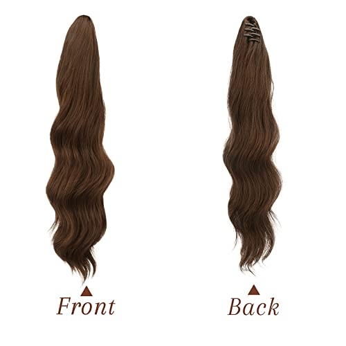 FESHFEN Ponytail Extensions 20 inch Long Wave Ponytail Claw Clip in Pony Tail Hair Extensions Chocolate Brown Wavy Ponytails Synthetic Hairpieces for Women Girls - Image 2