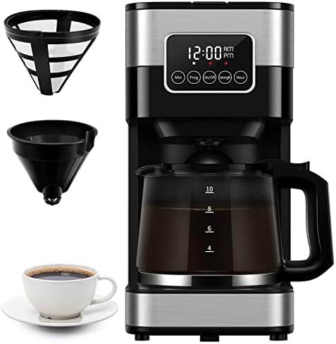 SHARDOR Drip Coffee Maker, Programmable 10-cup Coffee Machine with Touch Screen, Coffee Pot with Timer, Pause & Serve, Auto Shut-off, Permanent Filter, Home and Office, Black & Stainless Steel