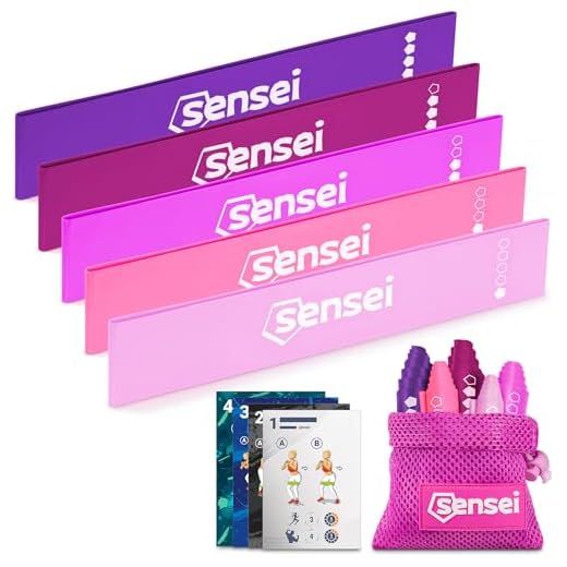 SENSEI® Bandas Elásticas Set – 5 Bandas de Resistencia de Látex Natural con Diferentes Niveles para Entrenamiento, Fitness y Pilates – Tonos Rosados