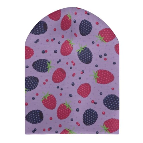 Fruit of Raspberries Pattern Kids Beanie Hat for for Girls Boys Children Cap Winter Knitted Chemo Cancer Headwear Accessories Gifts Decoration Black3
