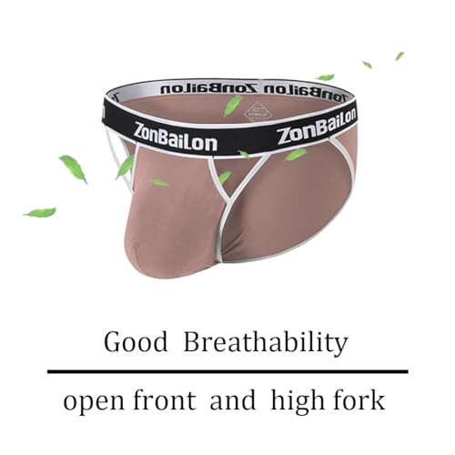 Men's Open Front Briefs Ball Pouch Bulge Enhancing High Fork Bikini Briefs3
