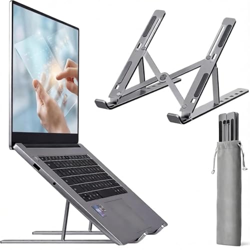 Image of 7 Angles Adjustable Aluminum Ergonomic Foldable Portable Tabletop Laptop Stand Riser Holder Compatible with HP, Dell, MacBook, Lenovo & All Other Notebook (White)