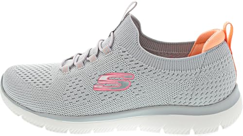Skechers Mujer Summits Top Player Zapatillas, Gray Knit/Pink & Coral Trim, 36.5 EU