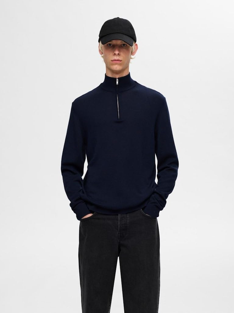 Selected Homme Slhtray LS Knit Merino Half Zip Noos Pullover Uomo (Pacco da 1)