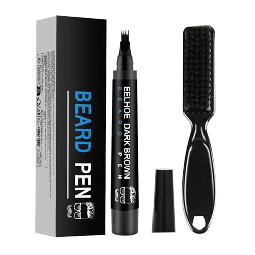 Beard Pencil Filler for Men,Waterproof Beard Pen Beard Filling Pen Kit Black Beard Dye Beard Darkener Marker Long Lasting Coverage Natural Finish for Beard,Bristle Brush Included,Brown