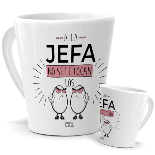 Taza Jefa | Taza de Cerámica con Frase Jefa y Dibujo | A la jefa no se le tocan los ... | Taza conica 350 ml | Regalo Original Navidad para Jefa Especial, Taza de Café, Té e Infusiones