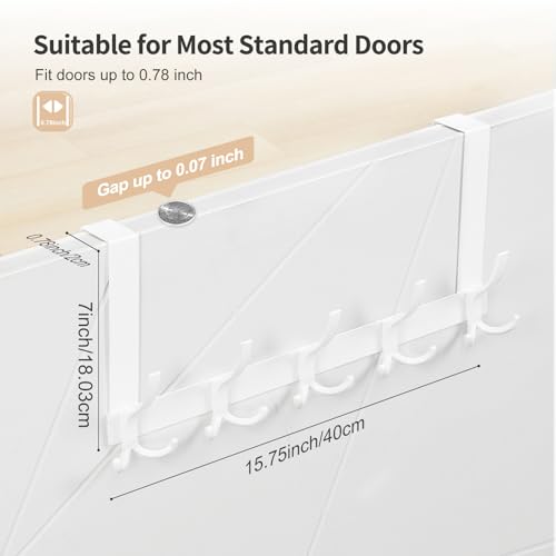 Optish Türhaken zum Einhängen mit 15 Haken, Türgarderobe zum Einhängen für Badezimmer, flexible Kleiderhaken Tür, Türhaken Innenseite Handtüchern und Hüten(1 Pack, Weiß)