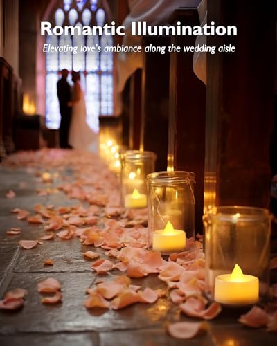 Image of Homemory 24-Pack Flameless LED Tea Lights Candles Battery Operated, 200+Hour Fake Electric Candles TeaLights for Votive, Halloween, Ofrenda, Diya, Wedding Centerpiece Table Decor, Funeral, Christmas